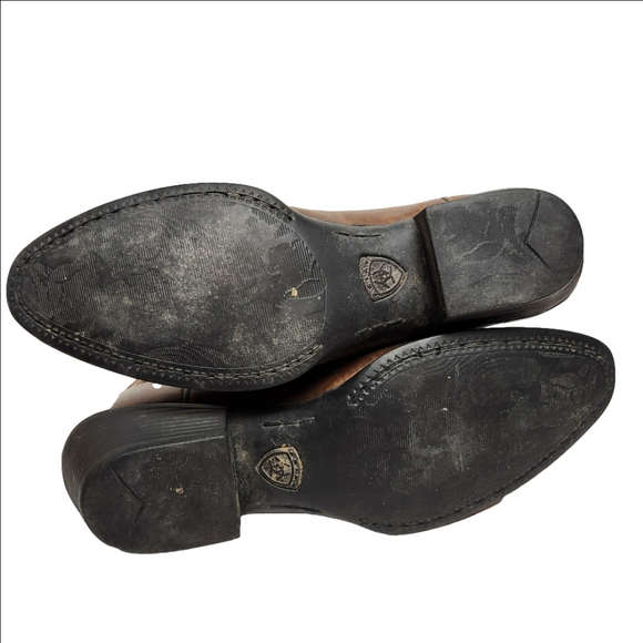 Cowboy boots leather brown heal Size 8 ARIAT - Picture 5 of 11